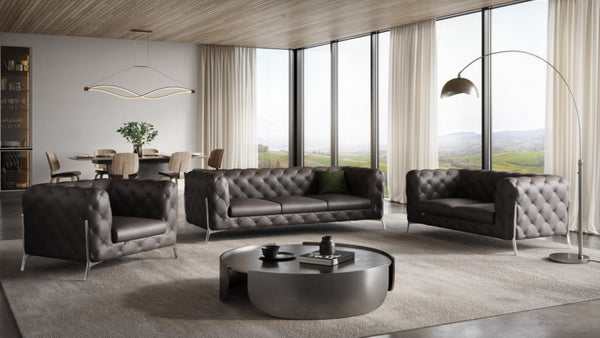 Homeroots Three Piece Indoor Italian Leather Seating Set For Six – Luxurious Comfort & Stylish Design Brown  476564