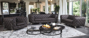 HomeRoots Three Piece Indoor Brown Italian Leather Seating Set for Six – Elegant Comfort & Timeless Style 476564