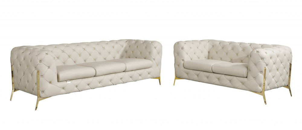 HomeRoots Two Piece Indoor Beige Italian Leather Seating Set for 5 - Elegant, Comfortable, Modern Design 476565