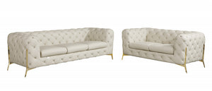 Homeroots Two Piece Indoor Beige Italian Leather Five Person Seating Set Beige  476565