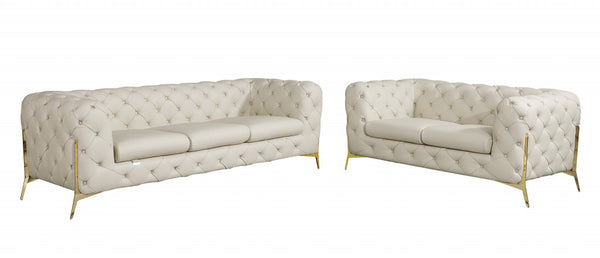 Homeroots Two Piece Indoor Beige Italian Leather Five Person Seating Set Beige  476565