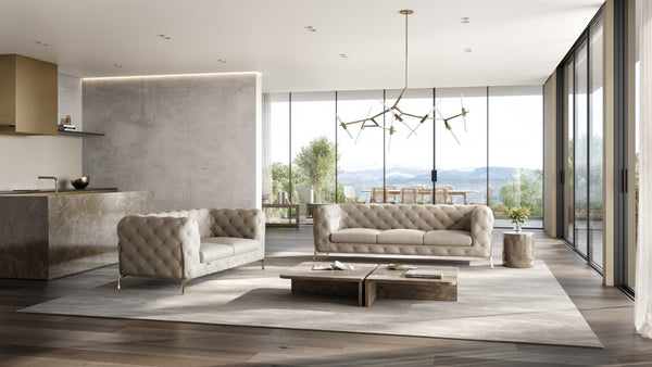 Homeroots Two Piece Indoor Beige Italian Leather Five Person Seating Set Beige  476565