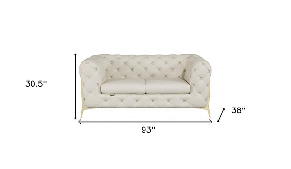 Homeroots Two Piece Indoor Beige Italian Leather Five Person Seating Set Beige  476565