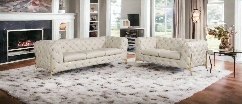 HomeRoots Two Piece Indoor Beige Italian Leather Seating Set for 5 - Elegant, Comfortable, Modern Design 476565