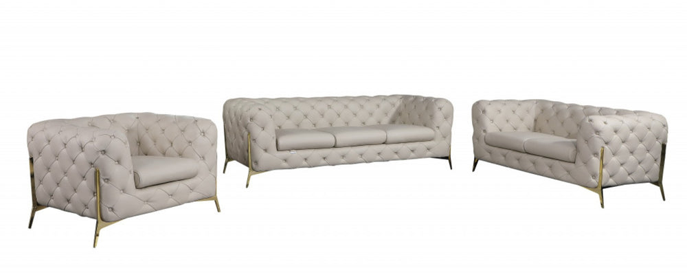 HomeRoots Three Piece Indoor Seating Set – Luxurious Beige Italian Leather for Six, Elegant Comfort & Style 476566