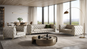 HomeRoots Three Piece Indoor Seating Set – Luxurious Beige Italian Leather for Six, Elegant Comfort & Style 476566