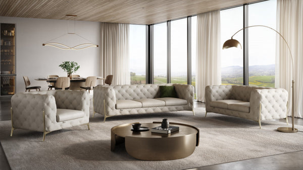 HomeRoots Three Piece Indoor Seating Set – Luxurious Beige Italian Leather for Six, Elegant Comfort & Style 476566