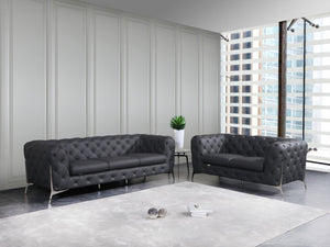 Homeroots Three Piece Indoor Italian Leather Seating Set For Six – Luxurious Comfort & Stylish Design Dark Grey  476567