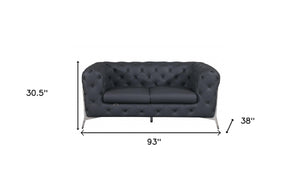 Homeroots Three Piece Indoor Italian Leather Seating Set For Six – Luxurious Comfort & Stylish Design Dark Grey  476567