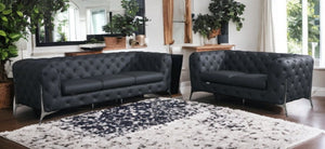 HomeRoots Two Piece Indoor Dark Gray Italian Leather Seating Set for 5 - Luxurious Comfort & Modern Design 476567