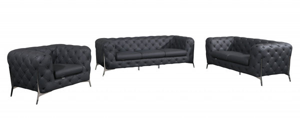 Homeroots Three Piece Indoor Italian Leather Seating Set For Six – Luxurious Comfort & Stylish Design Dark Grey  476568