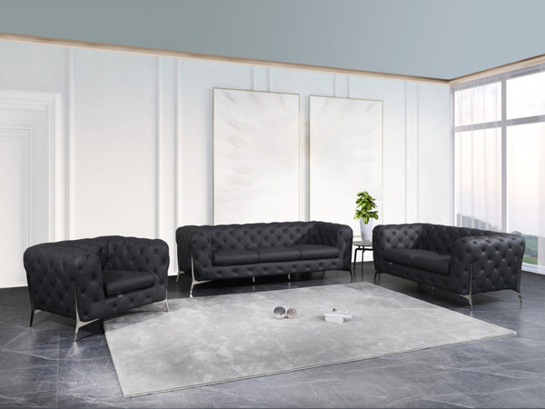 Homeroots Three Piece Indoor Italian Leather Seating Set For Six – Luxurious Comfort & Stylish Design Dark Grey  476568