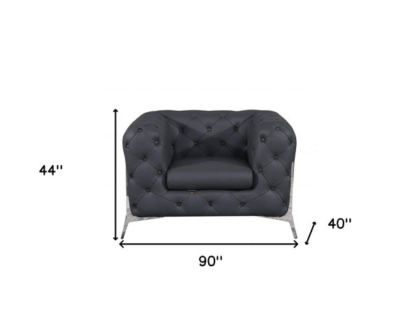 Homeroots Three Piece Indoor Italian Leather Seating Set For Six – Luxurious Comfort & Stylish Design Dark Grey  476568