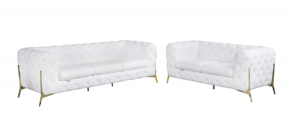HomeRoots Two Piece Indoor White Italian Leather Seating Set for 5 - Elegant, Modern Design with Comfort 476569