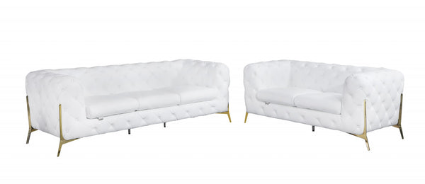 Homeroots Two Piece Indoor White Italian Leather Five Person Seating Set White  476569