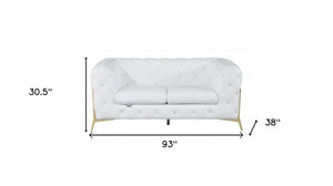 Homeroots Two Piece Indoor White Italian Leather Five Person Seating Set White  476569