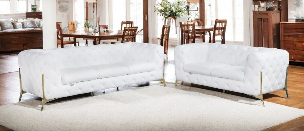 HomeRoots Two Piece Indoor White Italian Leather Seating Set for 5 - Elegant, Modern Design with Comfort 476569