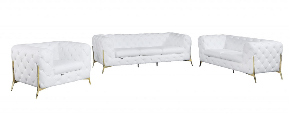 HomeRoots Three Piece Indoor White Italian Leather Seating Set for 6 – Luxurious Comfort & Modern Style 476570