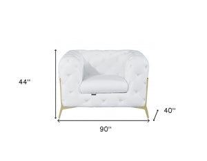 Homeroots Three Piece Indoor Italian Leather Seating Set For Six – Luxurious Comfort & Stylish Design White  476570