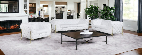 HomeRoots Three Piece Indoor White Italian Leather Seating Set for 6 – Luxurious Comfort & Modern Style 476570