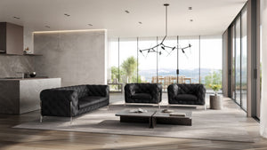 HomeRoots Three Piece Indoor Black Italian Leather Seating Set - Luxurious Comfort for 5, Stylish & Durable! 476571
