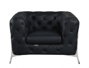 HomeRoots Three Piece Indoor Black Italian Leather Seating Set - Luxurious Comfort for 5, Stylish & Durable! 476571