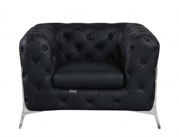 HomeRoots Three Piece Indoor Black Italian Leather Seating Set - Luxurious Comfort for 5, Stylish & Durable! 476571