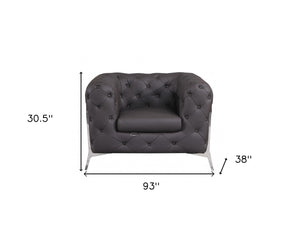 Homeroots Three Piece Indoor Brown Italian Leather Five Person Seating Set Brown  476572