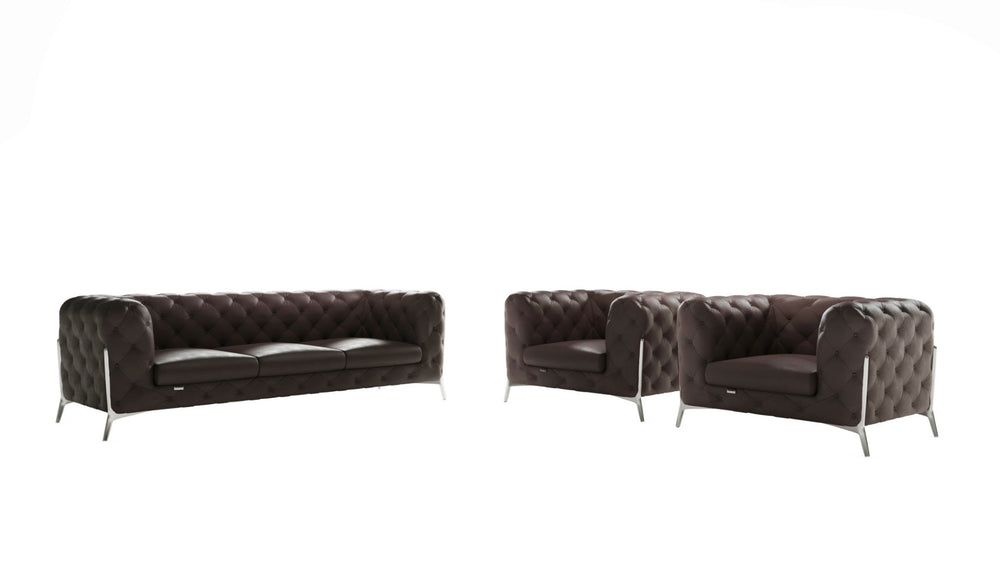 HomeRoots Three Piece Indoor Brown Italian Leather Seating Set for Five - Luxurious, Modern Comfort & Style 476572