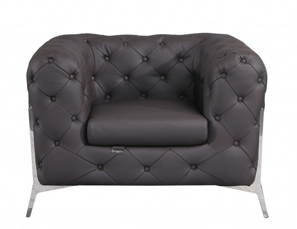 HomeRoots Three Piece Indoor Brown Italian Leather Seating Set for Five - Luxurious, Modern Comfort & Style 476572
