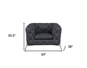 HomeRoots Three Piece Indoor Dark Gray Italian Leather Seating Set for Five – Elegant Comfort & Style Upgrade 476573