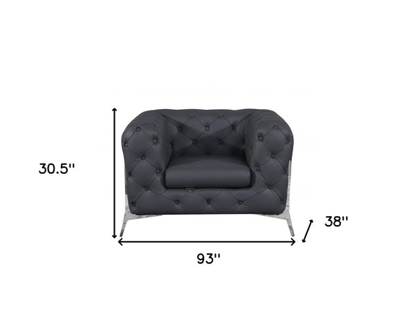 HomeRoots Three Piece Indoor Dark Gray Italian Leather Seating Set for Five – Elegant Comfort & Style Upgrade 476573