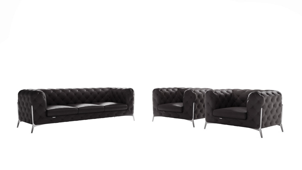 HomeRoots Three Piece Indoor Dark Gray Italian Leather Seating Set for Five – Elegant Comfort & Style Upgrade 476573