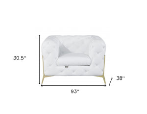 Homeroots Three Piece Indoor White Italian Leather Five Person Seating Set White  476575