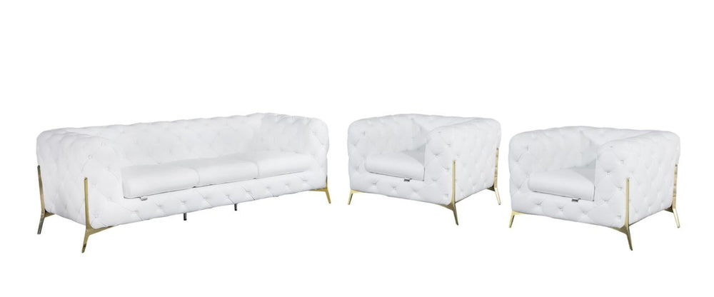 HomeRoots Three Piece Indoor White Italian Leather Seating Set for 5 – Luxurious Comfort & Modern Style! 476575