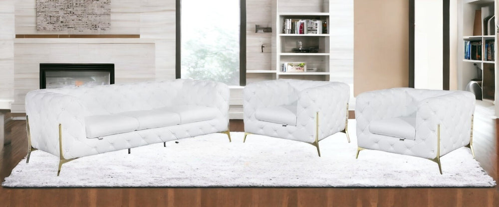 HomeRoots Three Piece Indoor White Italian Leather Seating Set for 5 – Luxurious Comfort & Modern Style! 476575