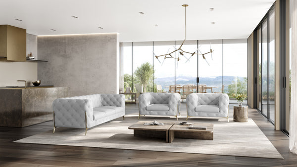 Homeroots Three Piece Indoor White Italian Leather Five Person Seating Set White  476575