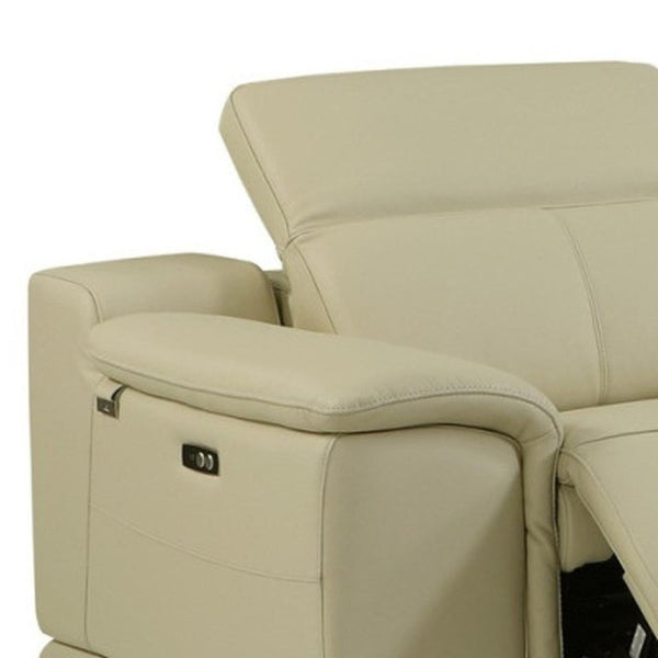 Beige Italian Leather Power Reclining Sectional Six Piece U Shape with Storage Console
