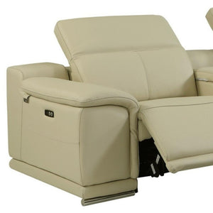 HomeRoots Beige Italian Leather U-Shaped Power Reclining Sectional with Console for Ultimate Comfort & Style Beige 476587