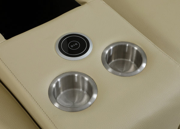 Homeroots Beige Italian Leather Power Reclining U Shaped Six Piece Corner Sectional With Console Beige  476587