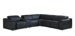 HomeRoots Black Italian Leather Power Reclining U-Shaped Sectional Sofa with Console for Ultimate Comfort Black 476588