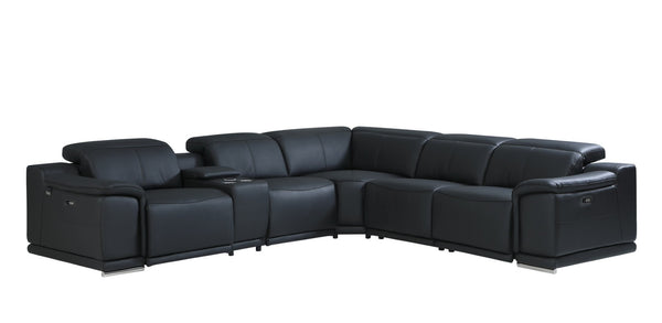 HomeRoots Black Italian Leather Power Reclining U-Shaped Sectional Sofa with Console for Ultimate Comfort Black 476588