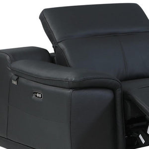 HomeRoots Black Italian Leather Power Reclining U-Shaped Sectional Sofa with Console for Ultimate Comfort Black 476588