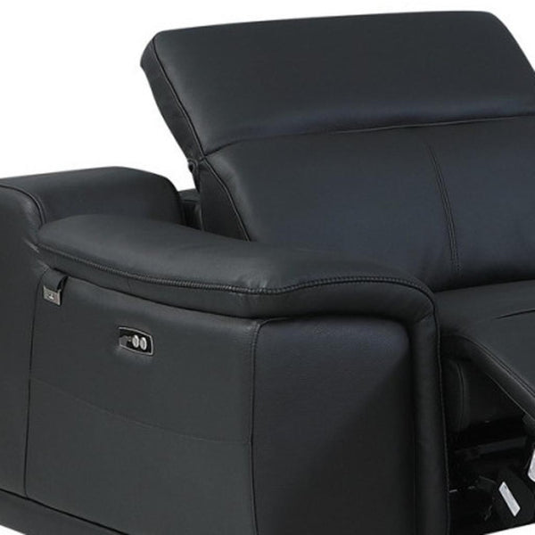 HomeRoots Black Italian Leather Power Reclining U-Shaped Sectional Sofa with Console for Ultimate Comfort Black 476588