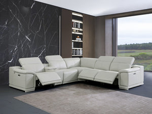 Homeroots Light Gray Italian Leather Power Reclining U Shaped Six Piece Corner Sectional With Console Light Grey  476589