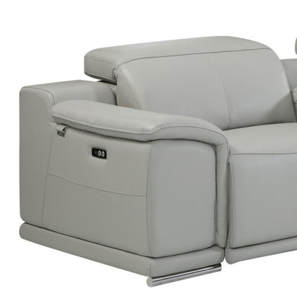 HomeRoots Light Italian Leather Power Reclining U-Shaped Sectional Sofa with Console for Ultimate Comfort LIGHT GREY 476589