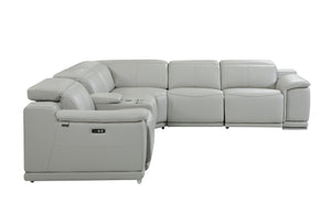 Homeroots Light Gray Italian Leather Power Reclining U Shaped Six Piece Corner Sectional With Console Light Grey  476589
