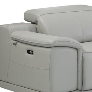 HomeRoots Light Italian Leather Power Reclining U-Shaped Sectional Sofa with Console for Ultimate Comfort LIGHT GREY 476589