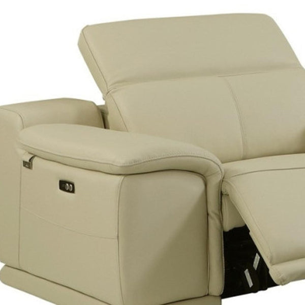 HomeRoots Beige Italian Leather U-Shaped Sectional Sofa with Power Recline, Console & USB for Modern Living Beige 476590