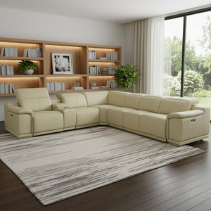 HomeRoots Beige Italian Leather U-Shaped Sectional Sofa with Power Recline, Console & USB for Modern Living Beige 476590